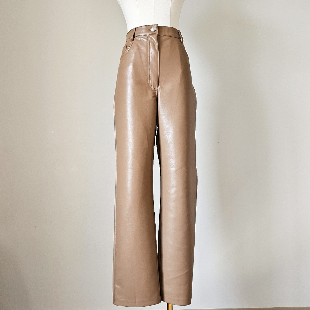 Aritzia Wilfred 10 the Melina sandy beige faux leather pants high waisted - Picture 1 of 7